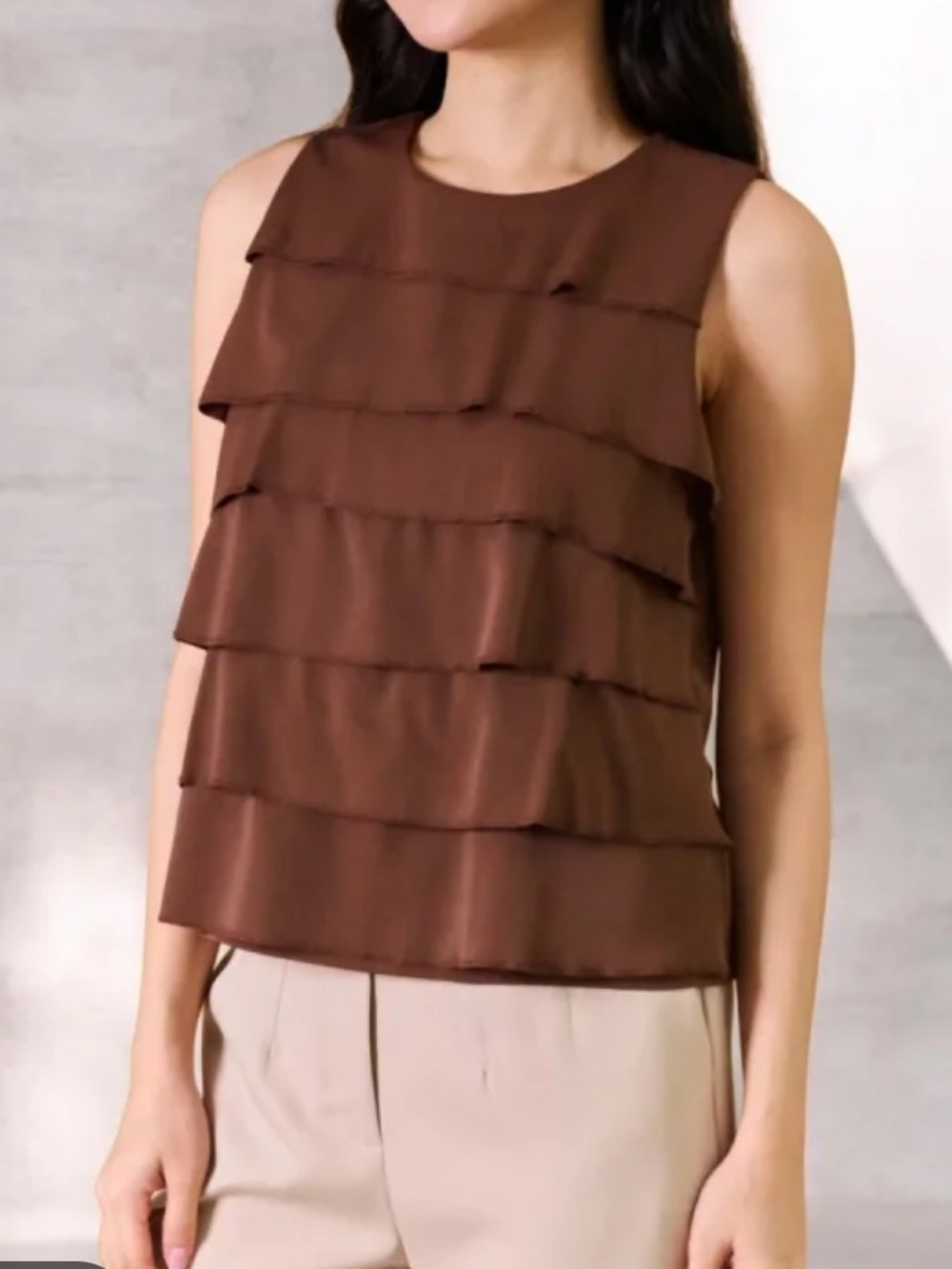 Zara Brown and Black Layered Satin Blouse